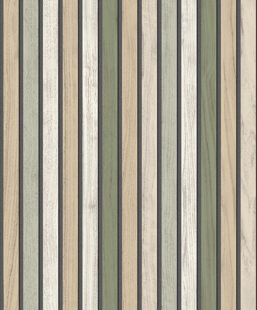 Mosható dekor tapéta keskeny csíkos fahatású mintával zöldesszürke színben
