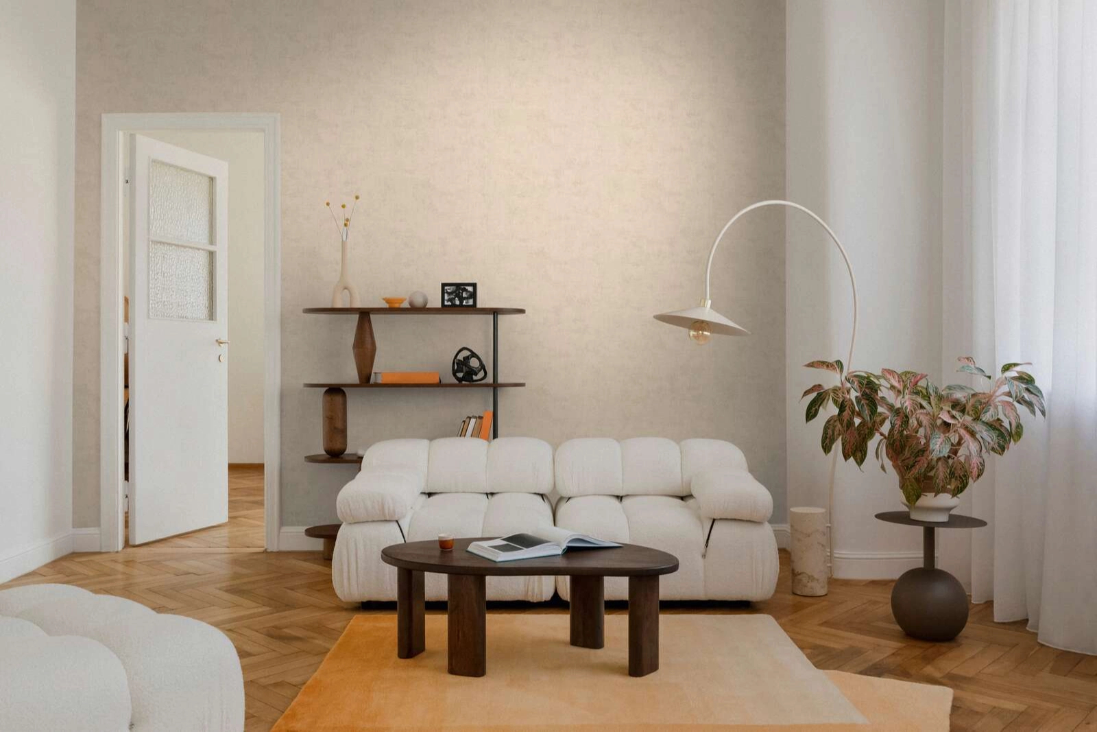 Mosható dekor tapéta koptatott mintával barackkrém színben