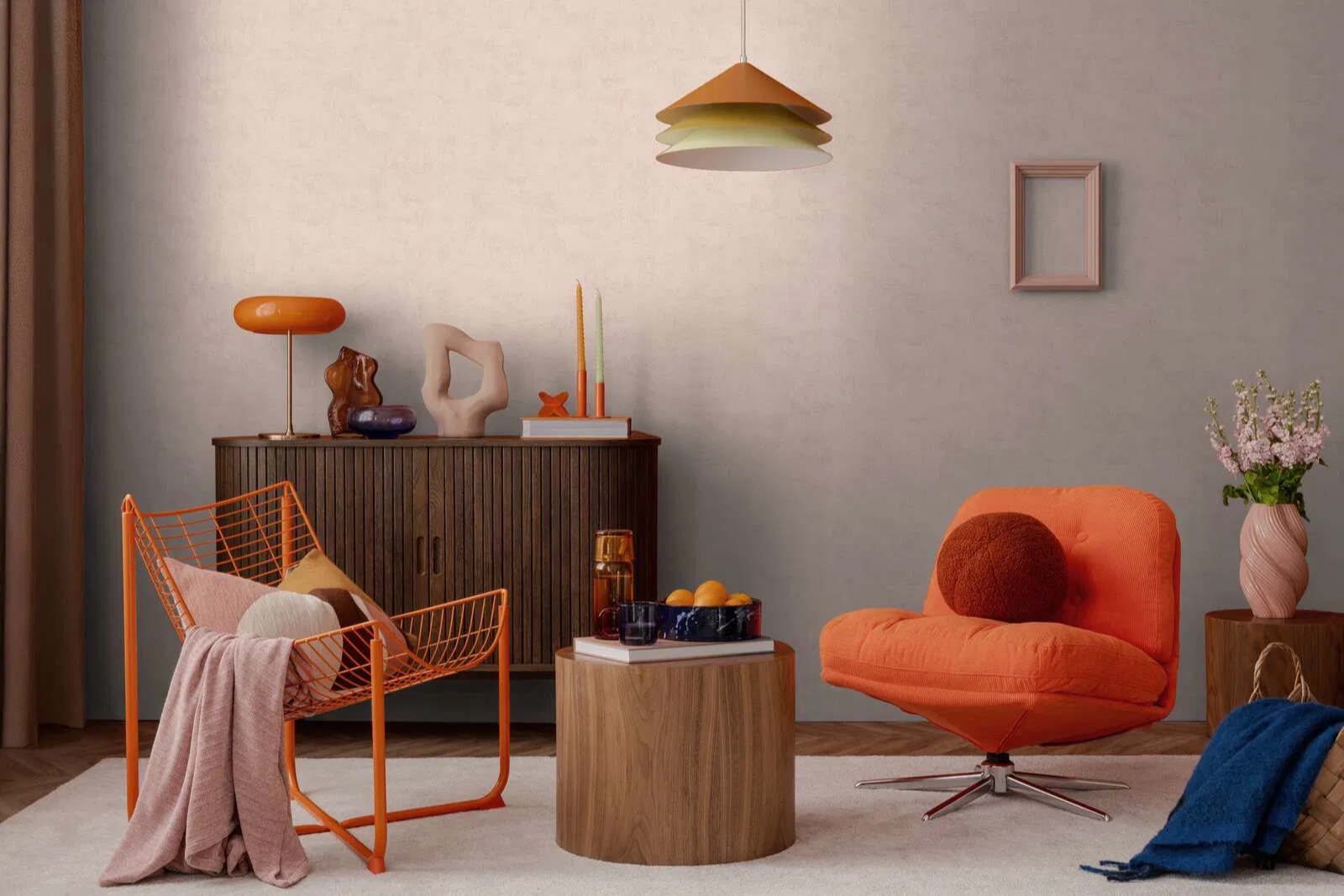 Mosható dekor tapéta koptatott mintával korall színben