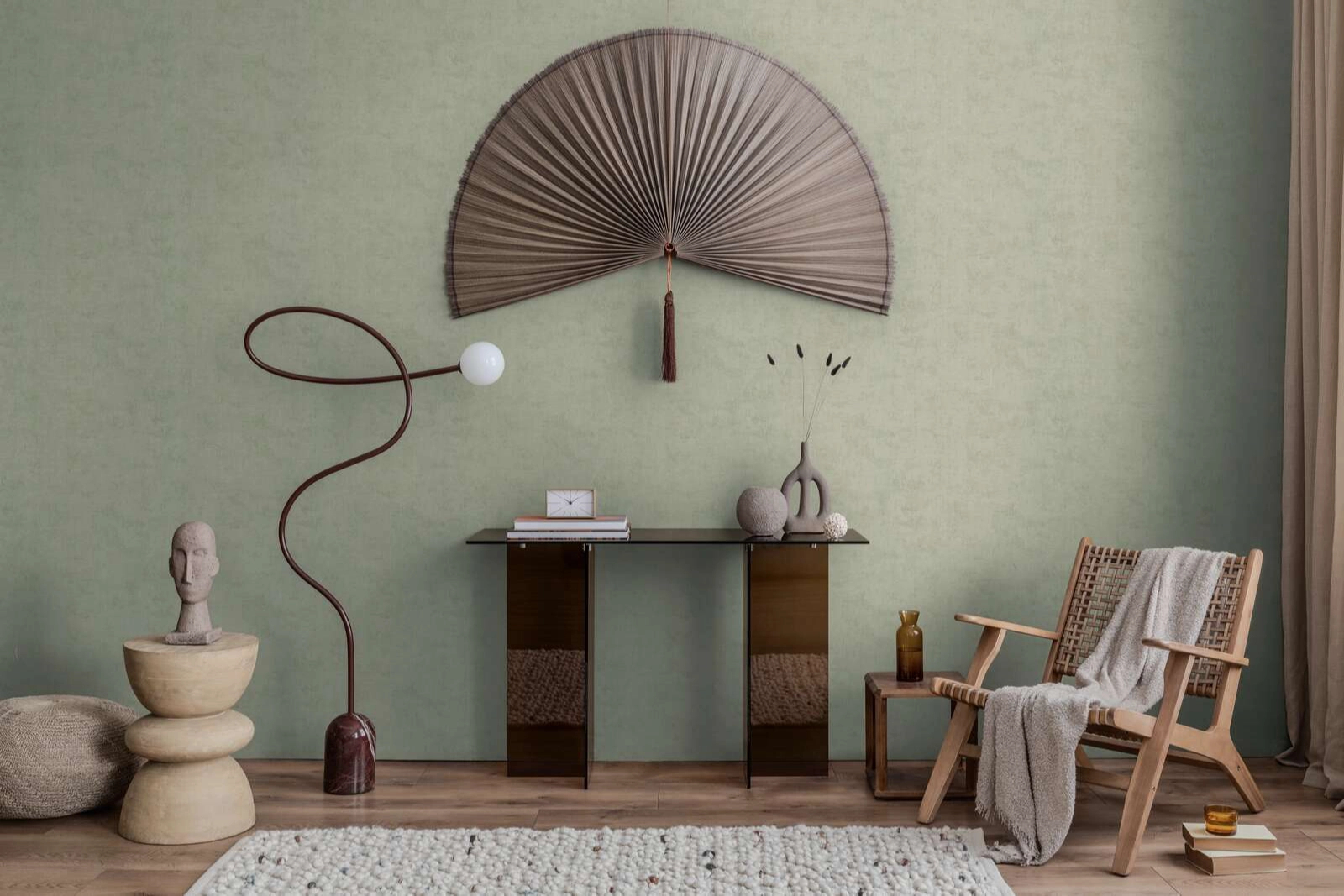 Mosható dekor tapéta koptatott mintával zöldesszürke színben