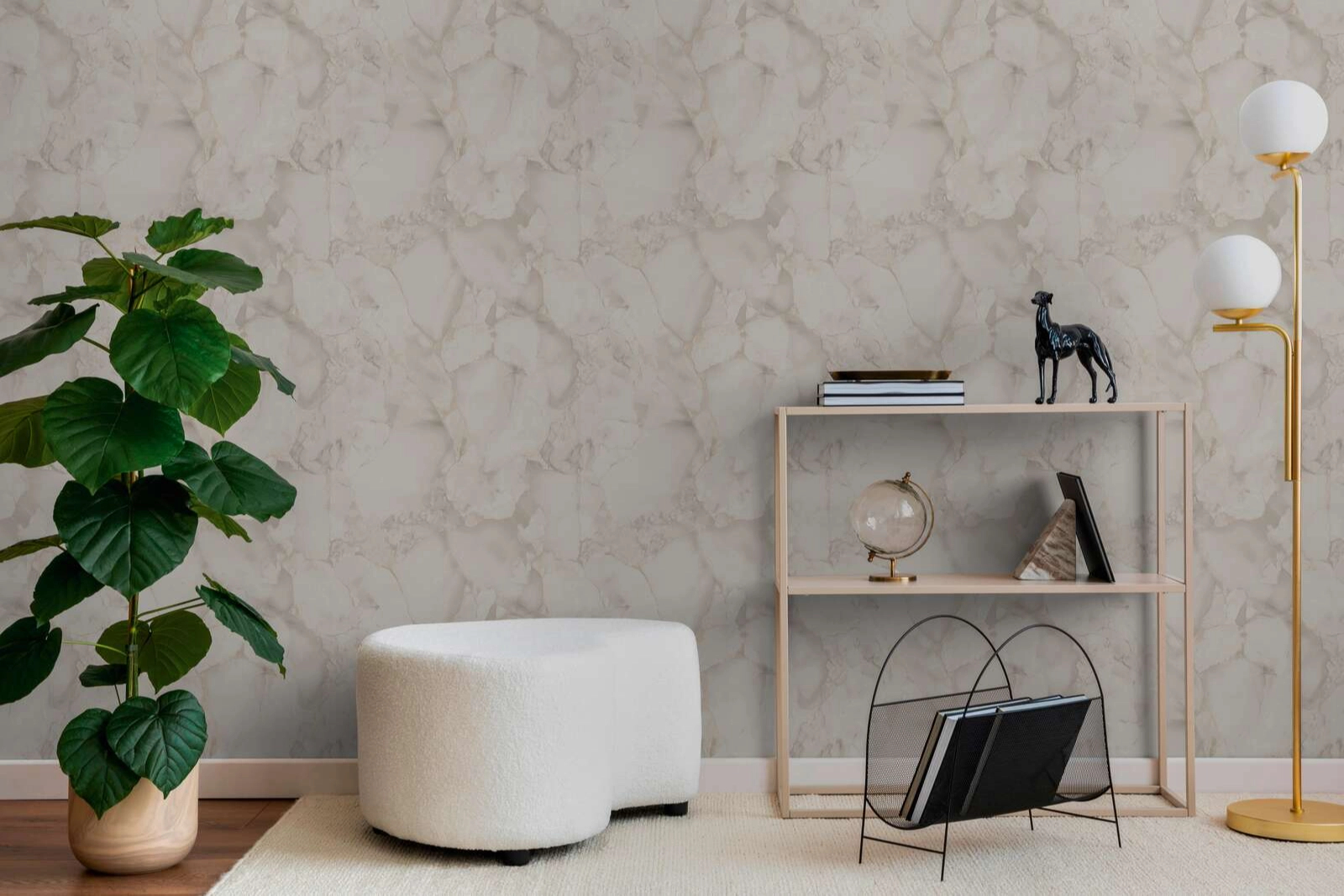 Mosható dekor tapéta márvány mintával fényes gyöngyház és krém színben