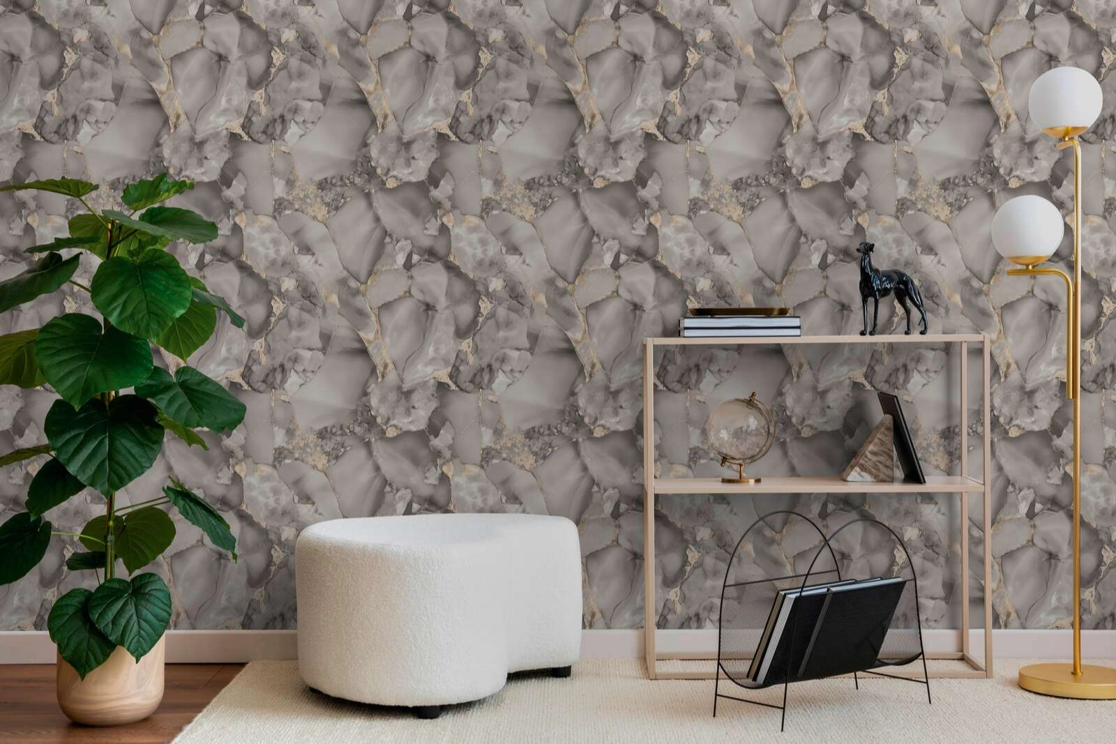 Mosható dekor tapéta márvány mintával metálos arany és szürke színben