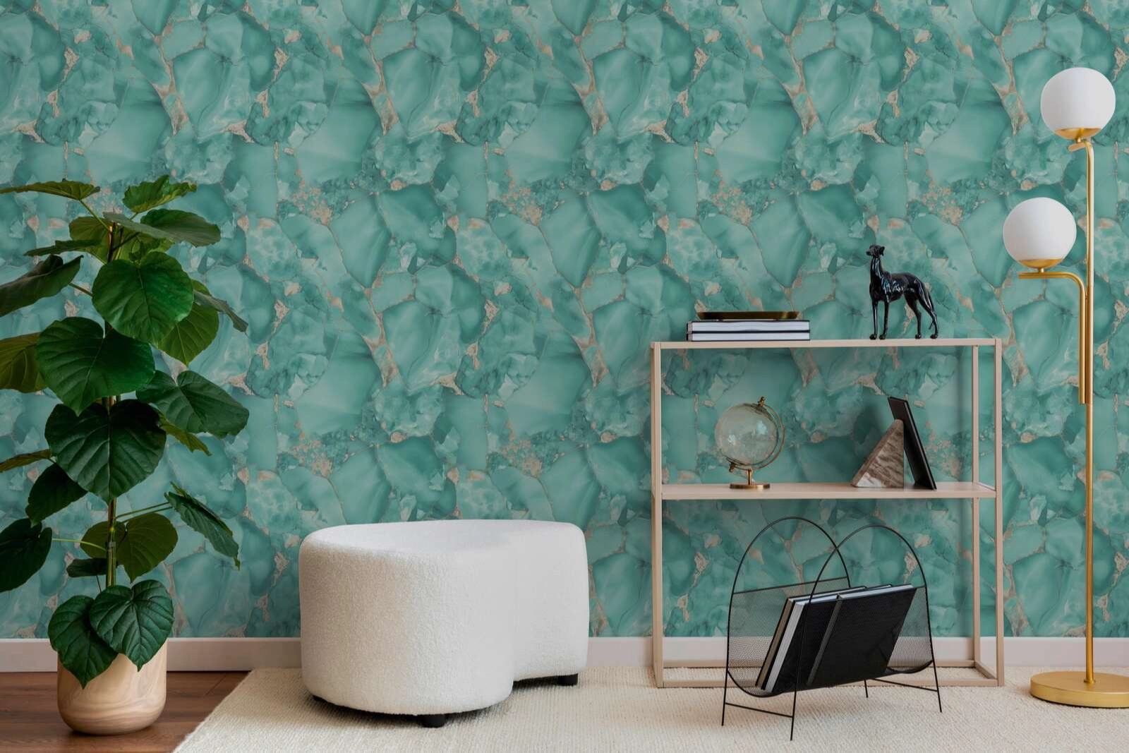 Mosható dekor tapéta márvány mintával metálos arany és türkiz színben