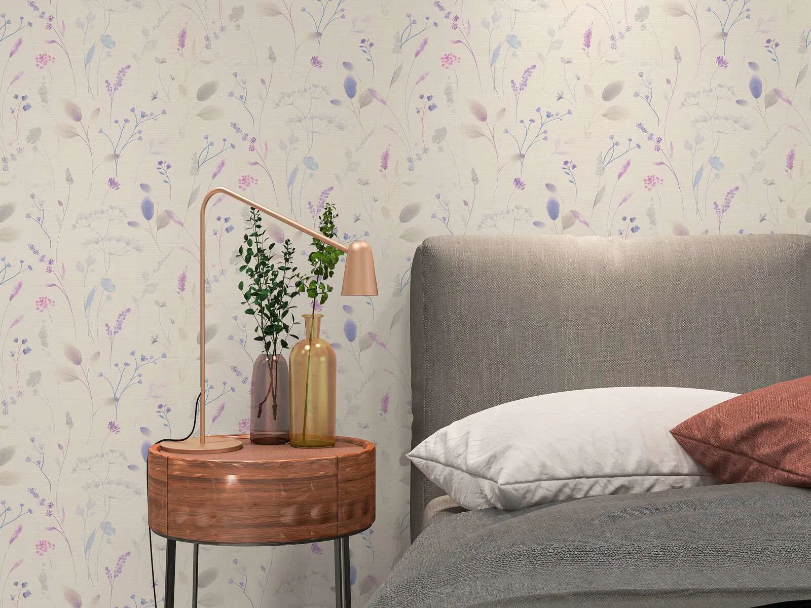 Mosható dekor tapéta mezeivirág mintával kék és lila színben