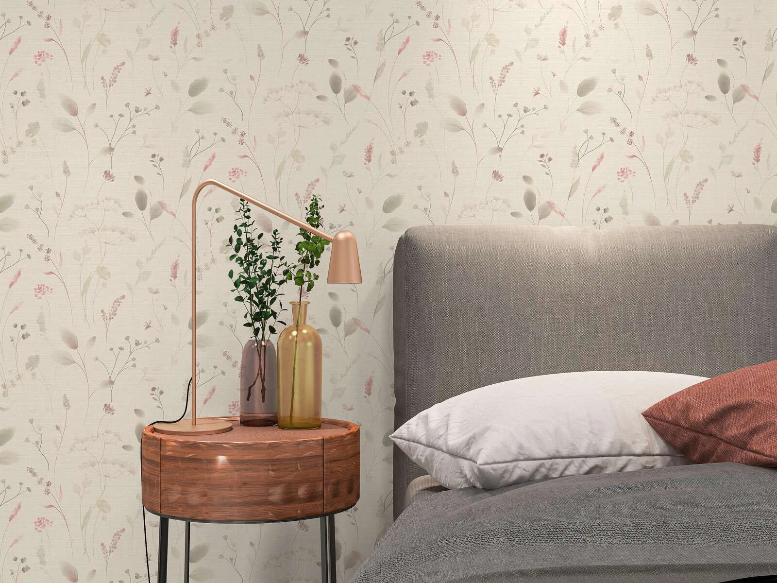 Mosható dekor tapéta mezeivirág mintával rózsaszín és szürke színben