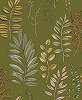 Mosható dekor tapéta olajzöld hátterű zöld és barna színes vertikális levél mintával