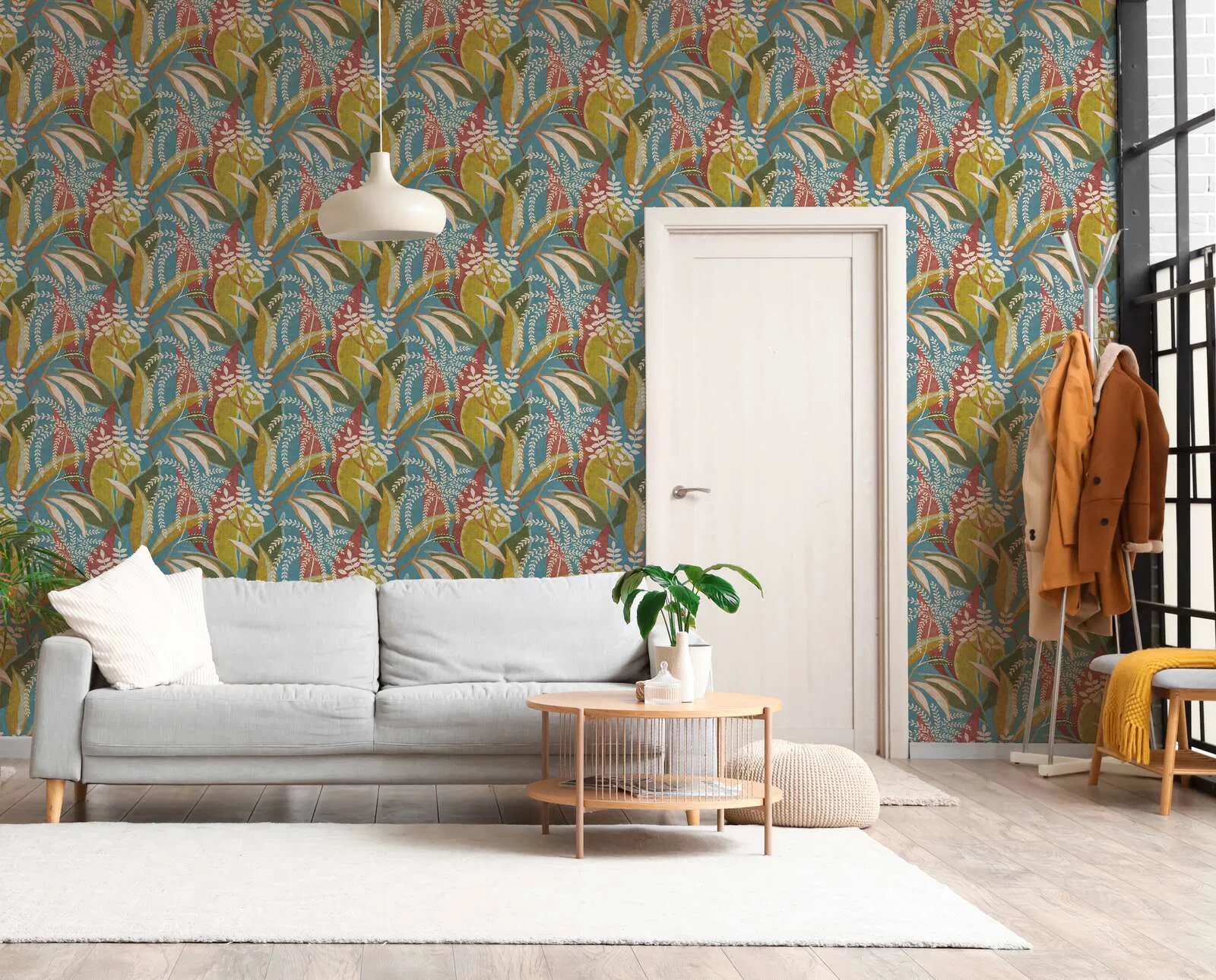 Mosható dekor tapéta pálma mintával zöld és kék színben