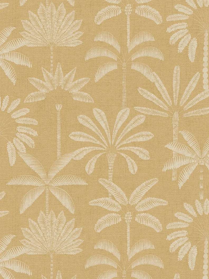 Mosható dekor tapéta pálmafa mintával enyhén fényes krém és barnassárga színben