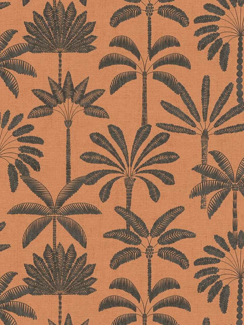 Mosható dekor tapéta pálmafa mintával enyhén fényes sötétszürke és terrakotta színben