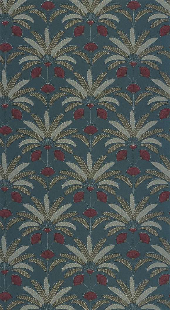 Mosható dekor tapéta pálmafa mintával metálos arany és kék színben