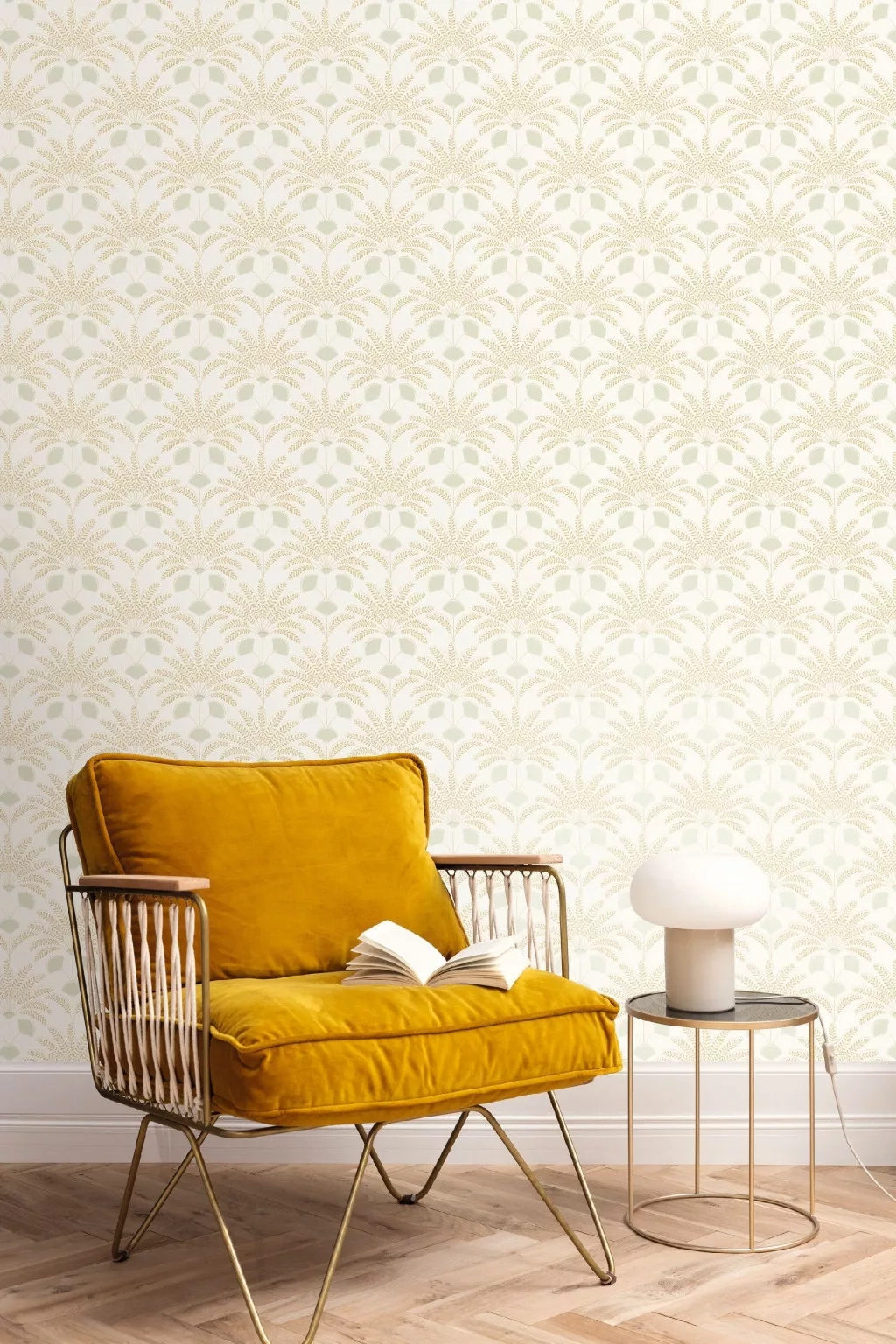 Mosható dekor tapéta pálmafa mintával metálos arany és krém színben