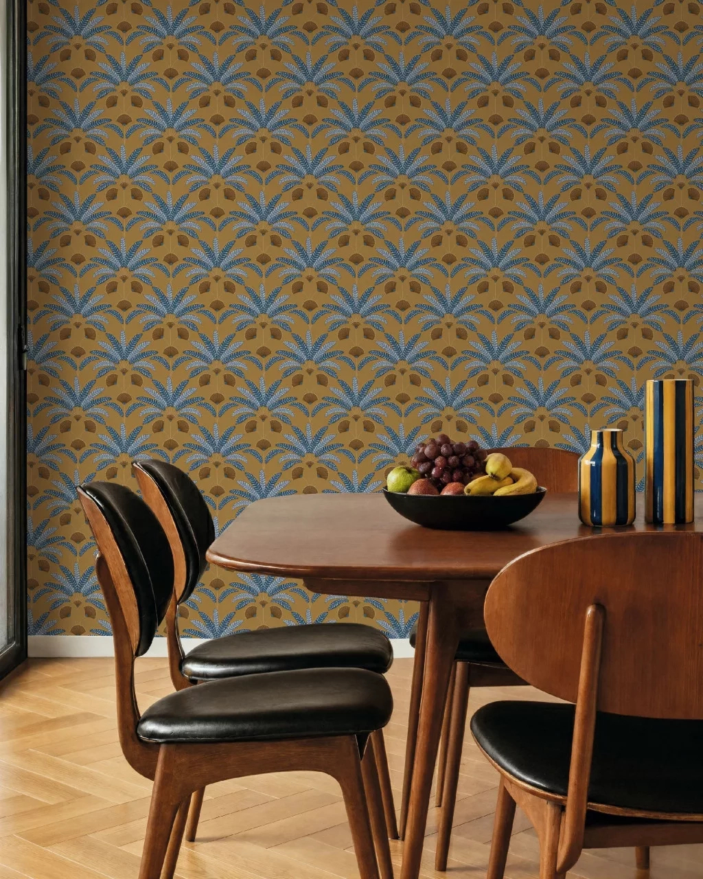 Mosható dekor tapéta pálmafa mintával metálos arany és mustársárga színben