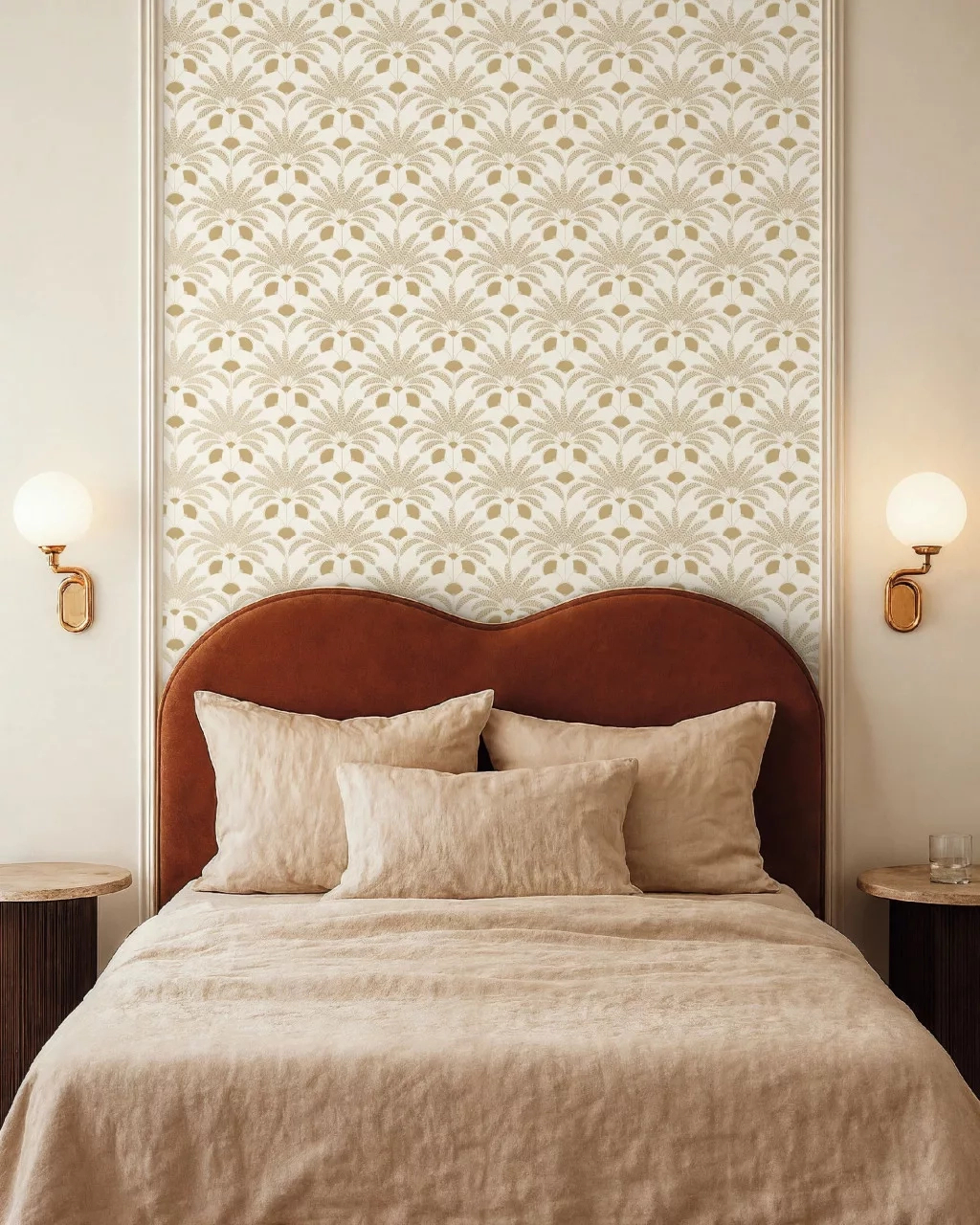 Mosható dekor tapéta pálmafa mintával metálos arany krém és barna színben