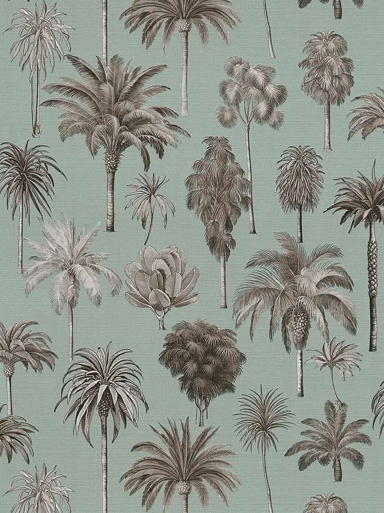 Mosható dekor tapéta pálmafa mintával szürkészöld színben