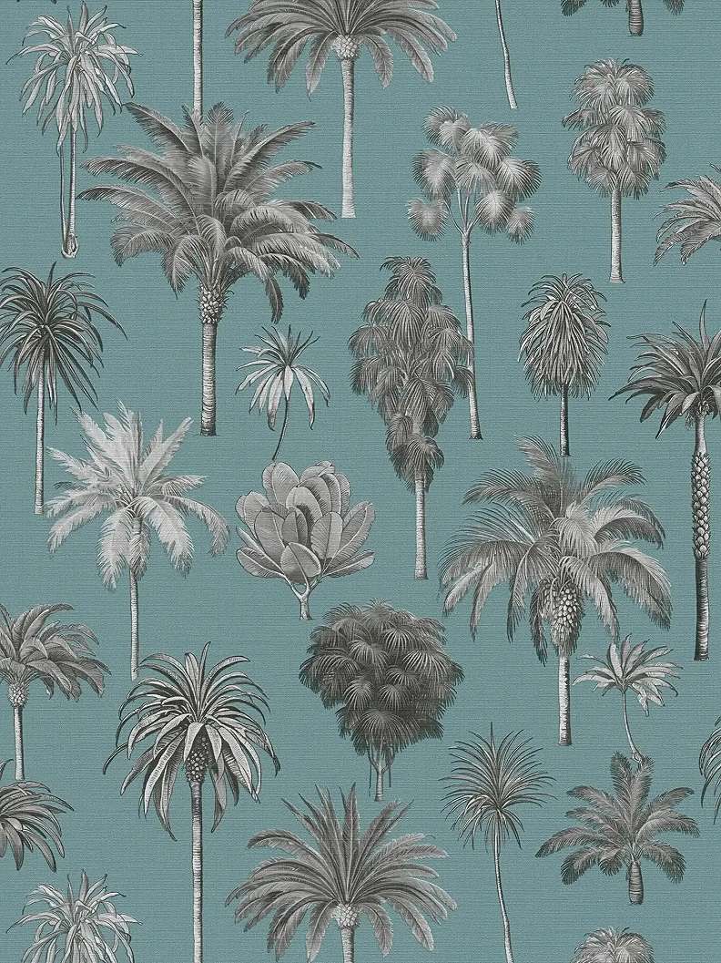 Mosható dekor tapéta pálmafa mintával türkiz színben