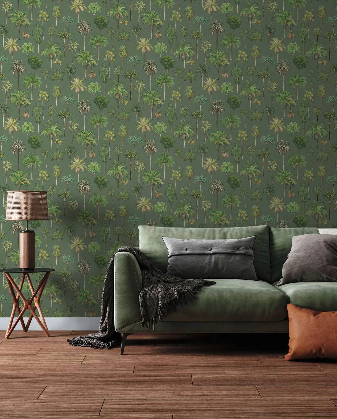 Mosható dekor tapéta pálmafa mintával zöld színben