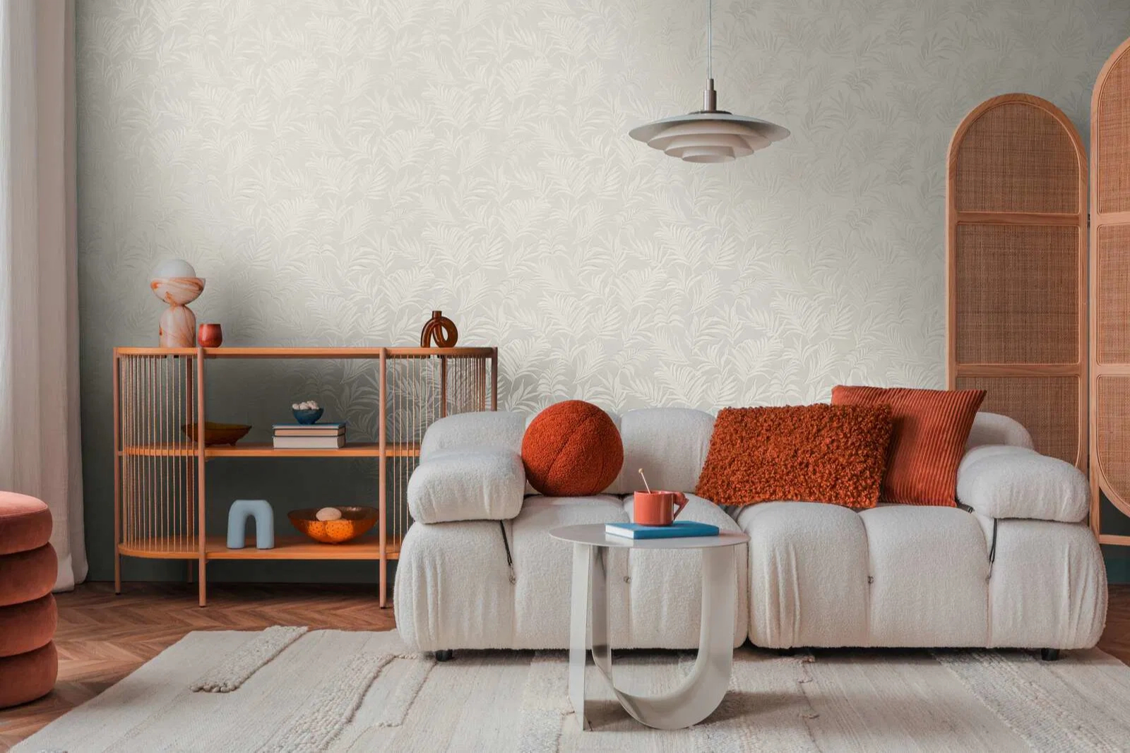 Mosható dekor tapéta pálmalevél mintával fényes és matt fehér színben