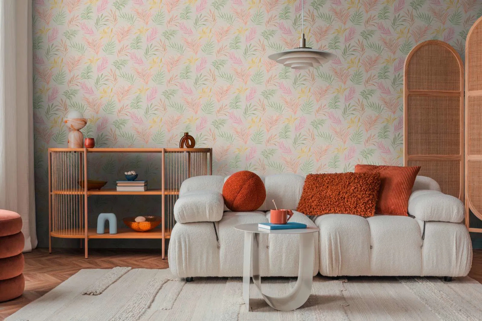 Mosható dekor tapéta pálmalevél mintával fényes zöld és fényes lila színben