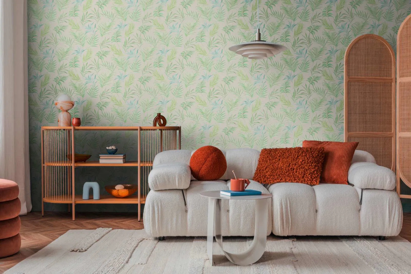 Mosható dekor tapéta pálmalevél mintával fényes zöld és kék színben