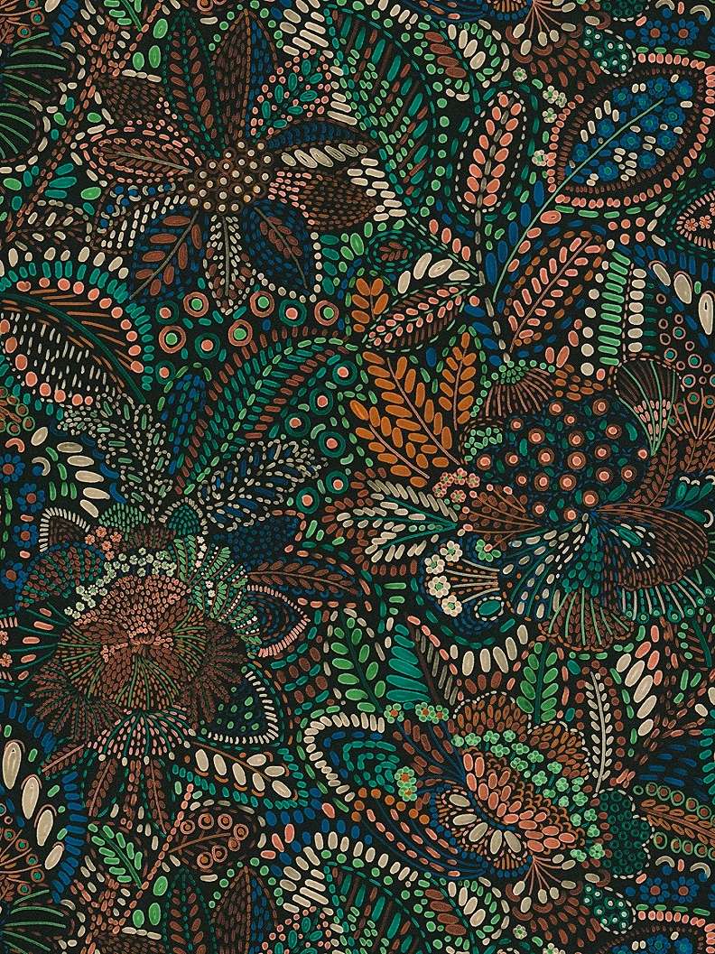 Mosható dekor tapéta pöttyözöt levél és virág mintával matt sokszínű és fekete színben