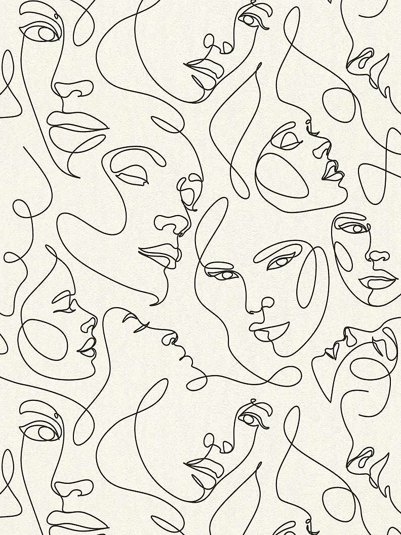 Mosható dekor tapéta rajzolt arc mintával enyhén fényes fekete és fehér színben