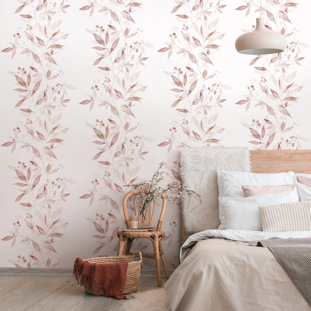 Mosható dekor tapéta rózsaszín lila levél mintával