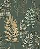 Mosható dekor tapéta sötétzöld hátterű világoszöld és homokbarna színes vertikális levél mintával