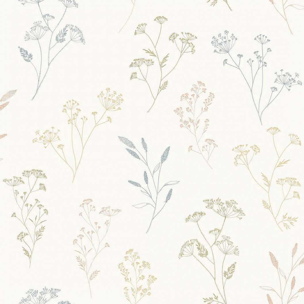 Mosható dekor tapéta stilizált vadvirágos, leveles mintával krém, szürke és világosbarna színekkel