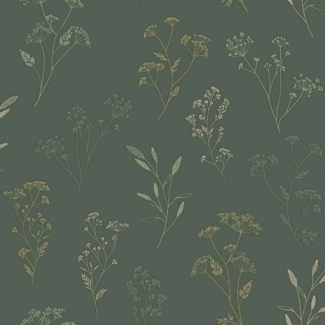 Mosható dekor tapéta stilizált vadvirágos, leveles mintával sötétzöld, krém, beige és világoszöld színekkel