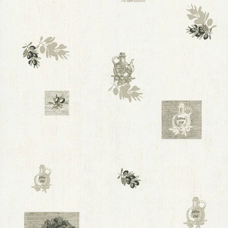 Mosható dekor tapéta szürke olivabogyós mintával