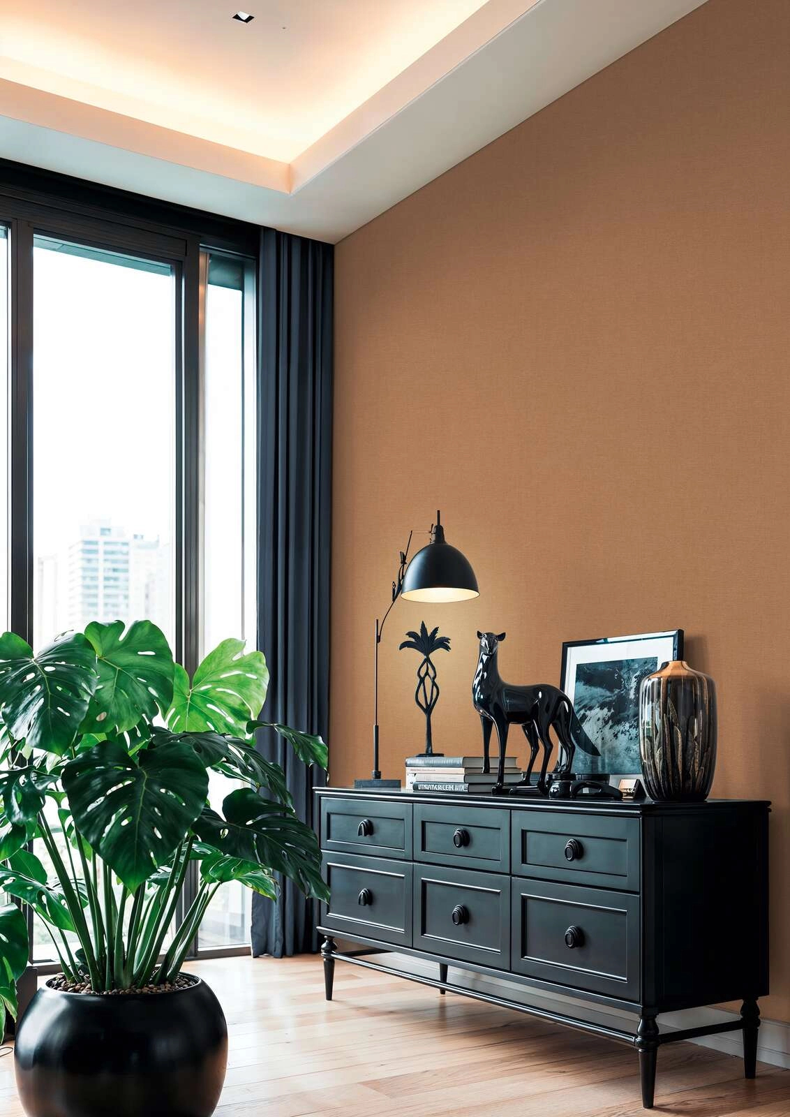 Mosható dekor tapéta textilhatású matt terrakotta színben