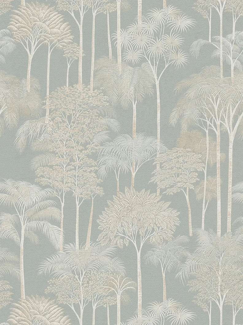 Mosható dekor tapéta trópusi fa mintával fényes beige és kacsatojáskék színben