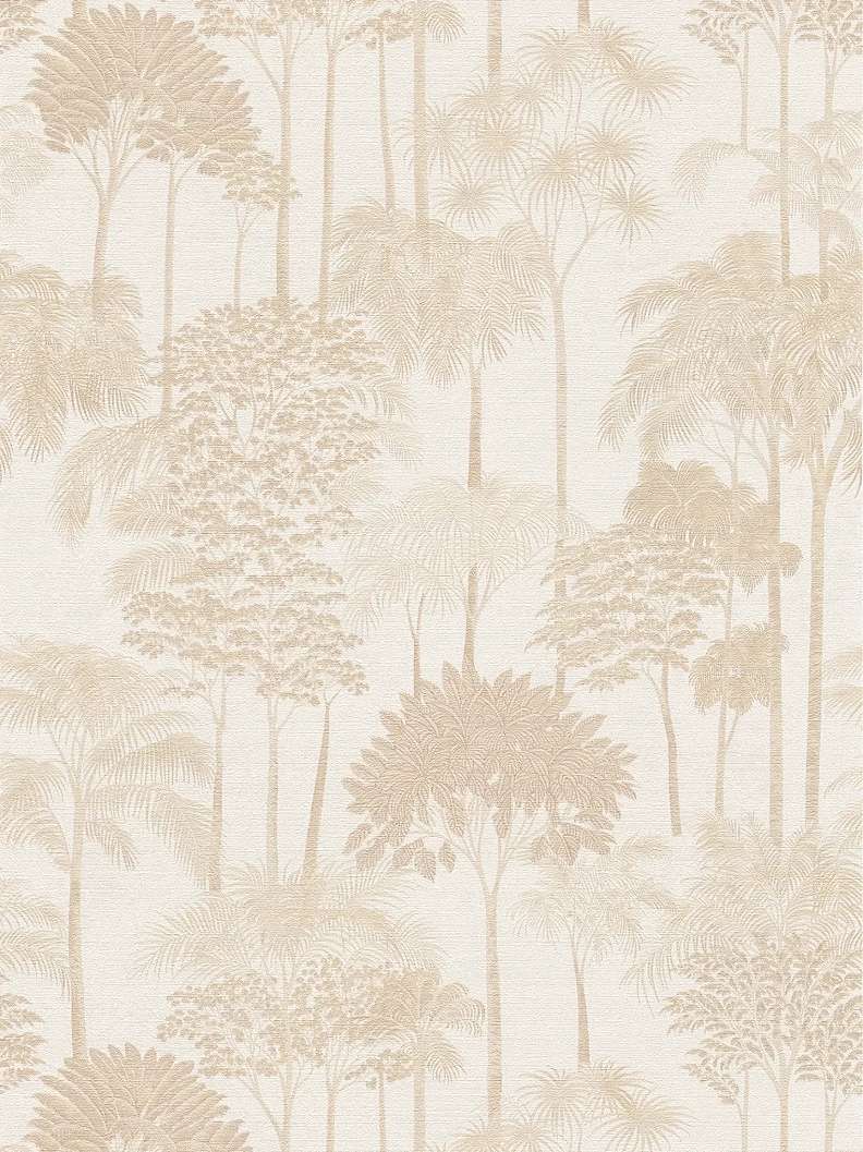 Mosható dekor tapéta trópusi fa mintával fényes beige és krém színben