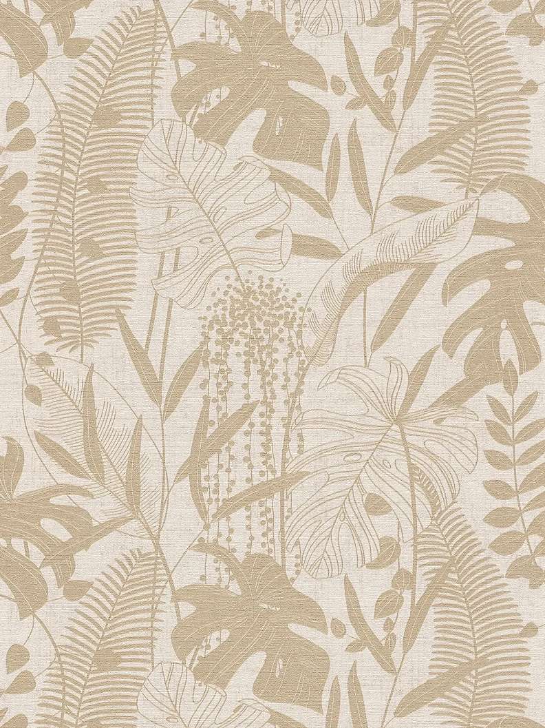 Mosható dekor tapéta trópusi levél mintával metálos beige és krém színben