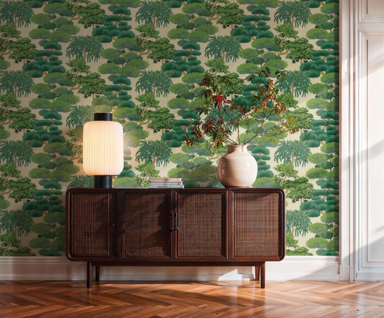 Mosható dekor tapéta trópusi színes fa mintával élénk színben