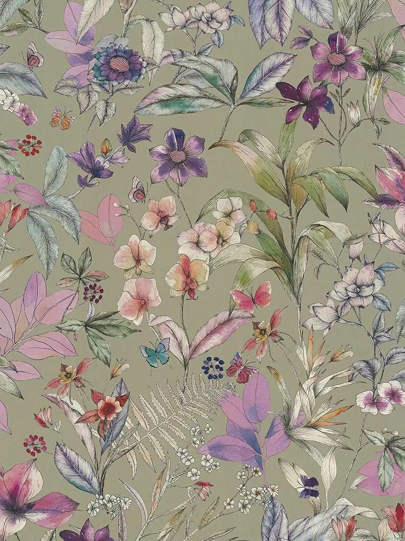 Mosható dekor tapéta virág mintával lila és zöld színben