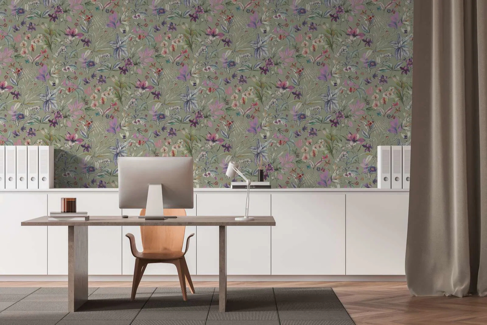 Mosható dekor tapéta virág mintával lila és zöld színben