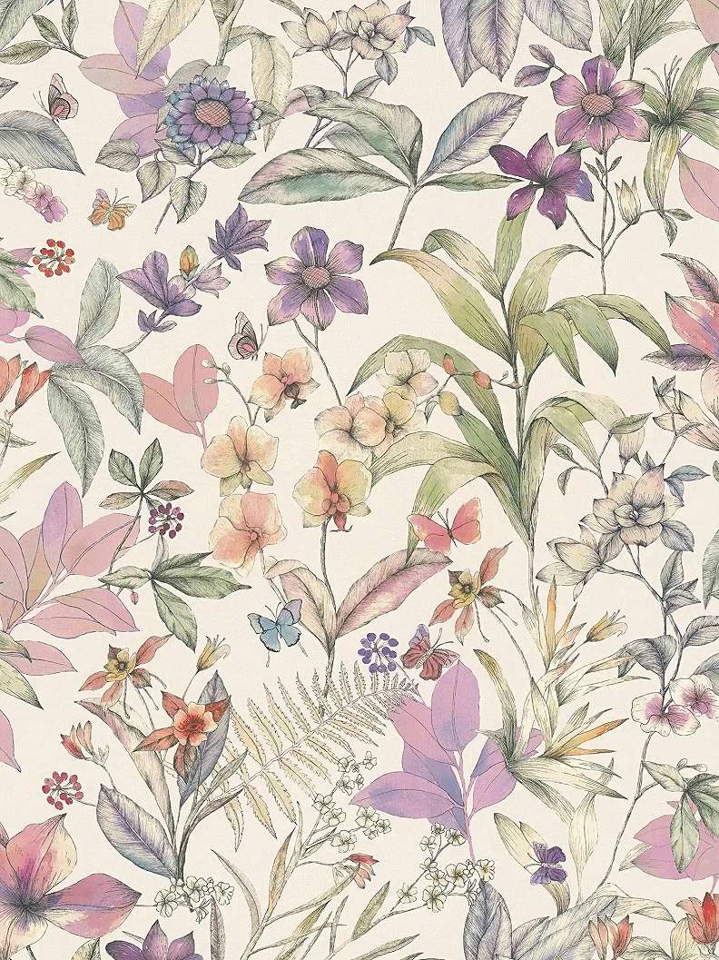 Mosható dekor tapéta virág mintával lila és zöld színben (másolat)