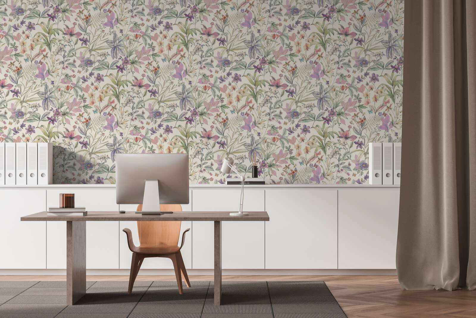 Mosható dekor tapéta virág mintával lila és zöld színben (másolat)