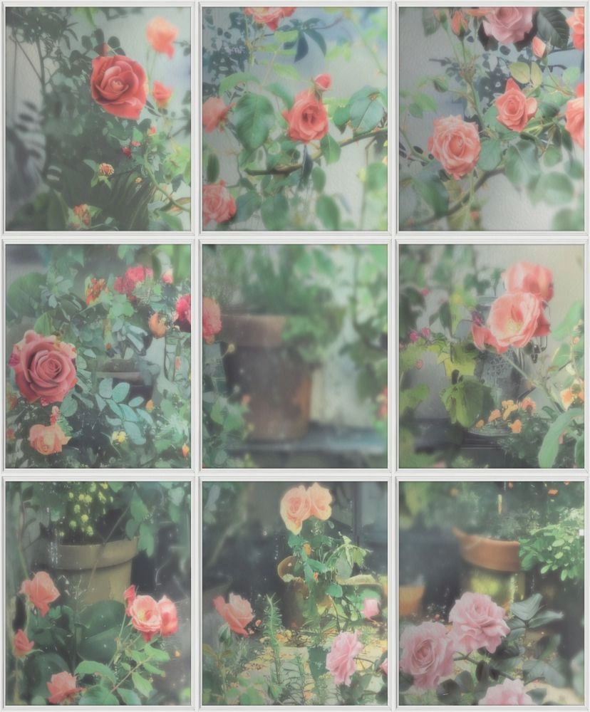 Mosható dekor tapéta zöld leveles piros színű rózsakert ablakkerettes mintával