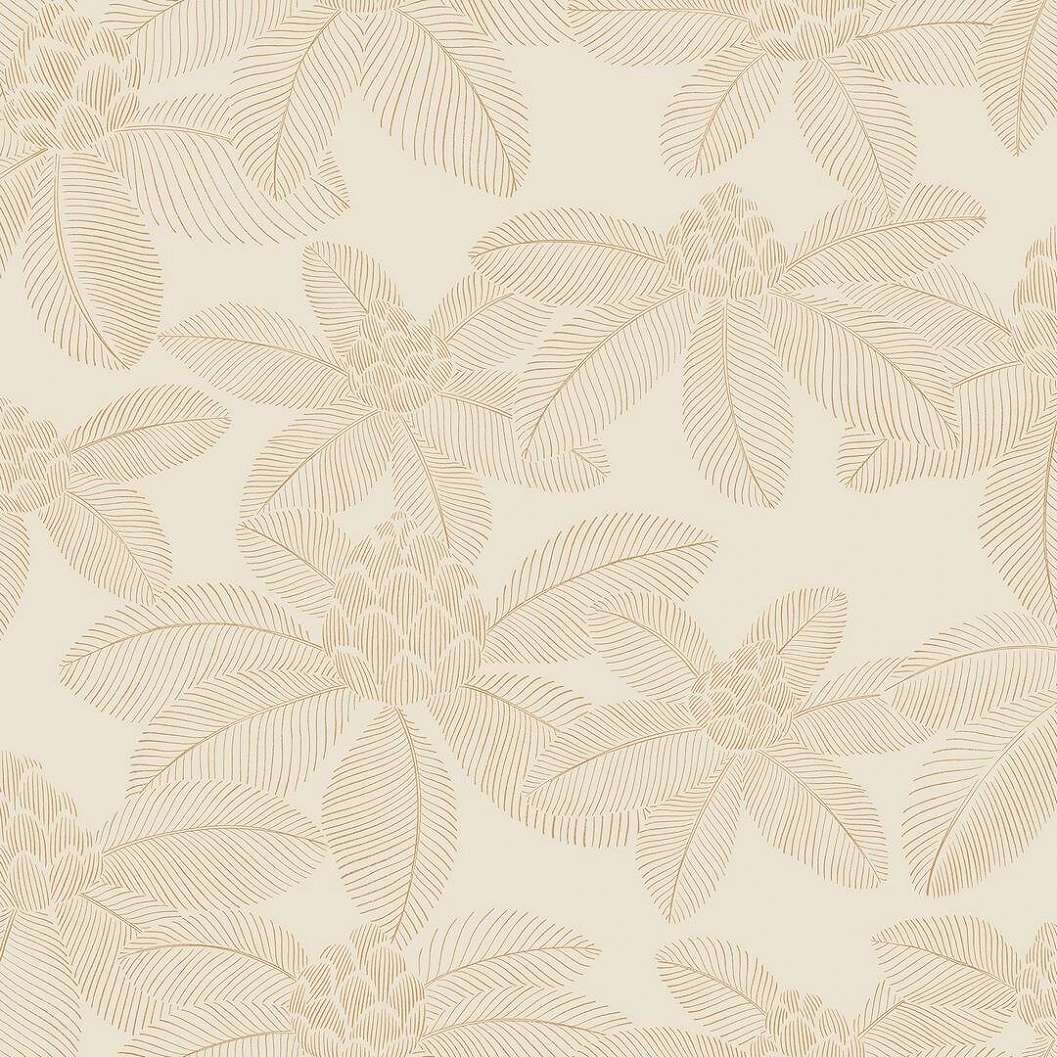 Mosható dekortapéta beige színű zárt lótusz virág és levél mintával.