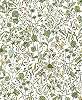 Mosható dekortapéta fametszet hatású mezei virágmintával fehér és zöld színben