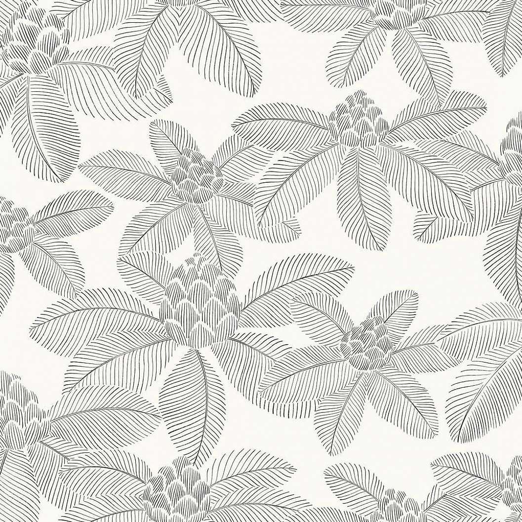 Mosható dekortapéta fehér, fekete színű zárt lótusz virág és levél mintával