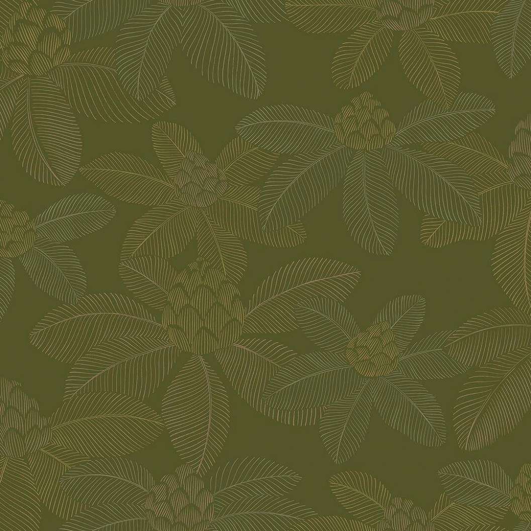 Mosható dekortapéta olajzöld és világos zöld színű zárt lótusz virág és levél mintával