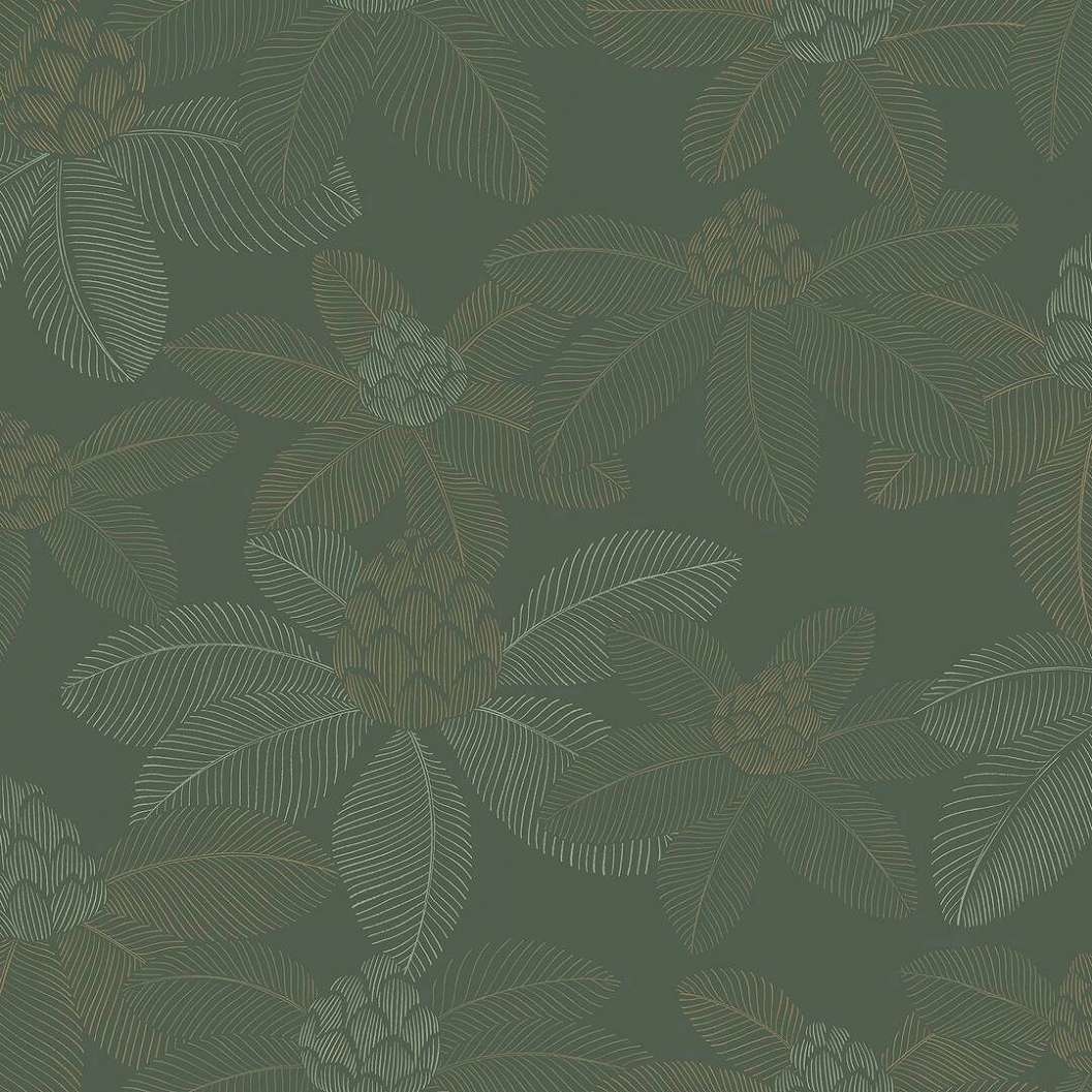 Mosható dekortapéta sötétzöld, fehér és beige színű zárt lótusz virág és levél mintával