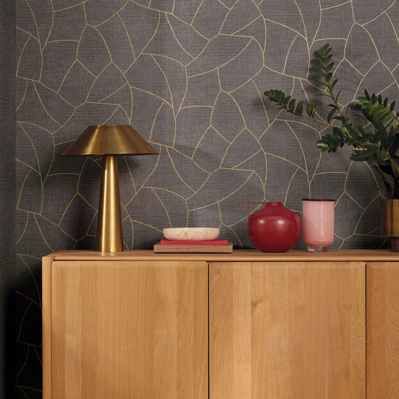 Mosható design tapéta geometriai mintával fekete színben