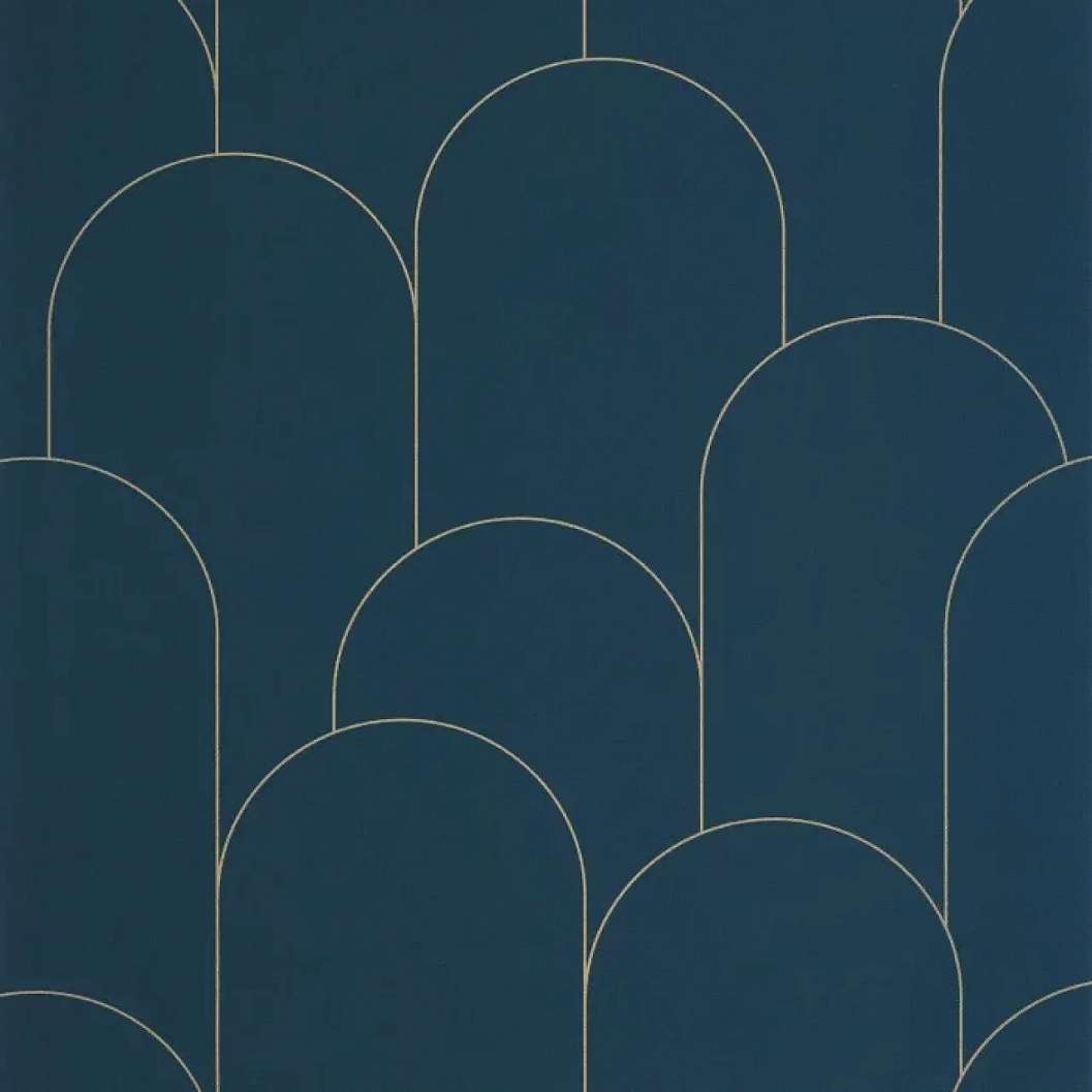 Mosható design tapéta geometrikus mintával matrózkék és arany színben