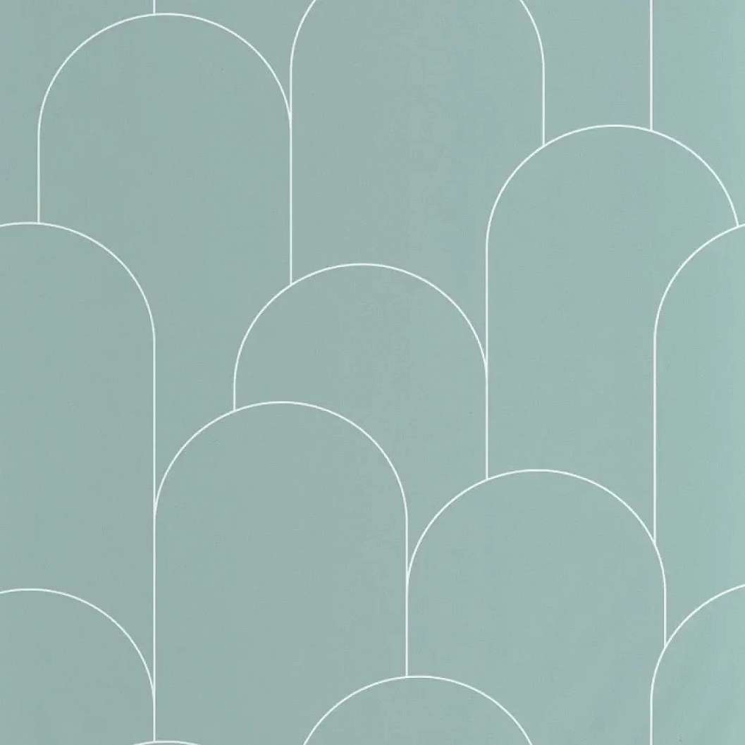 Mosható design tapéta geometrikus mintával szürkészöld és fehér színben Art Deco stílushoz