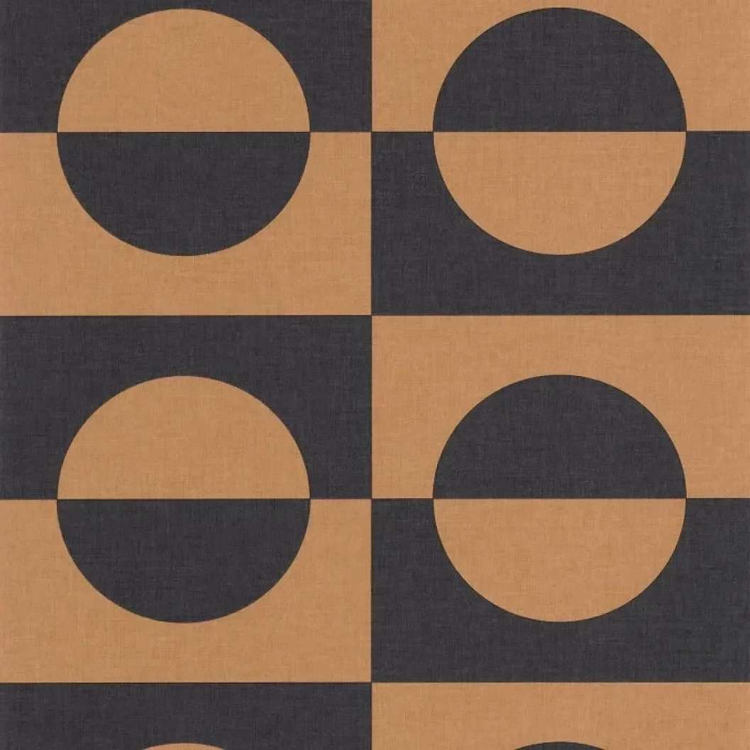 Mosható design tapéta kör és négyzet mintával antracit és mogyoró színben