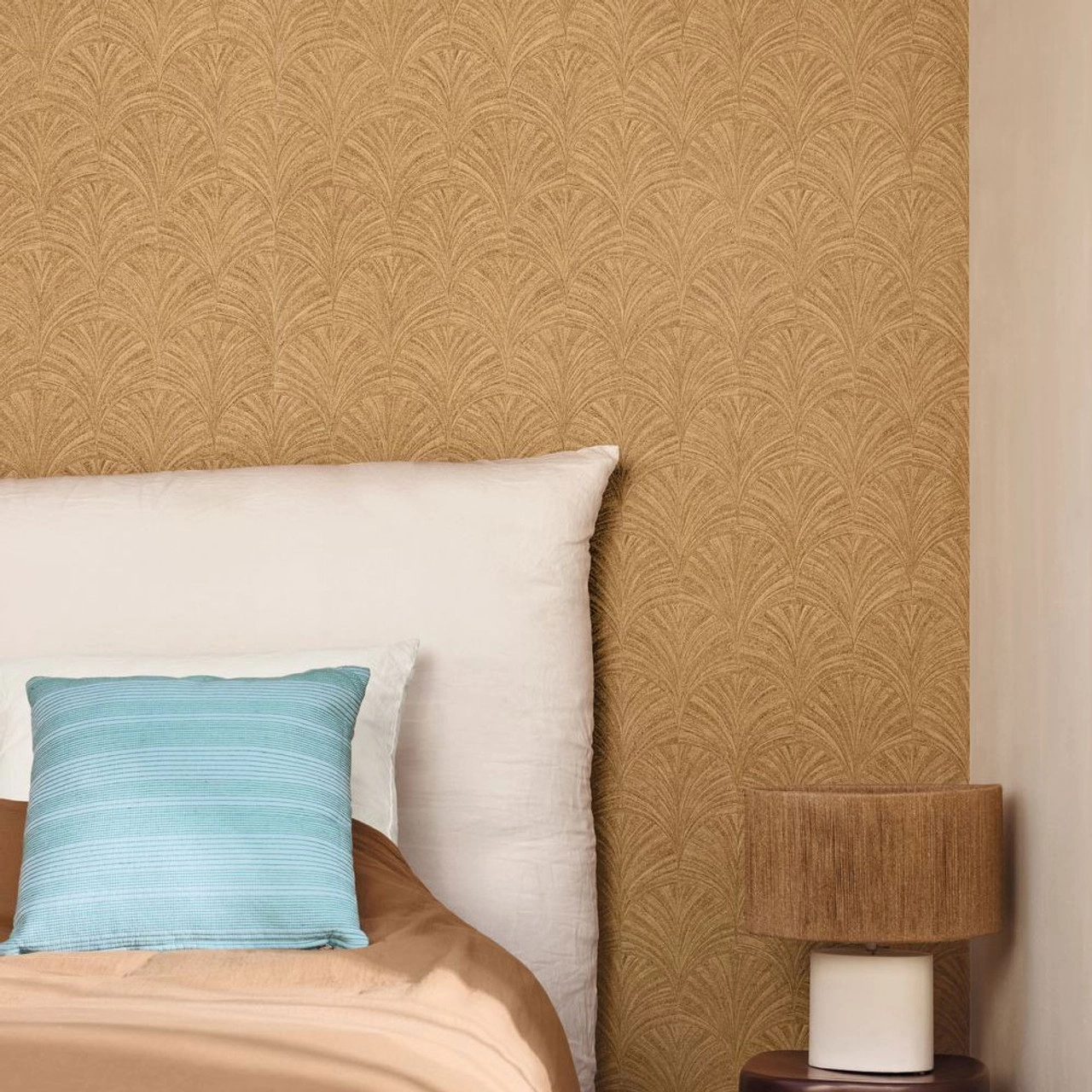 Mosható design tapéta legyező mintával vanília színben